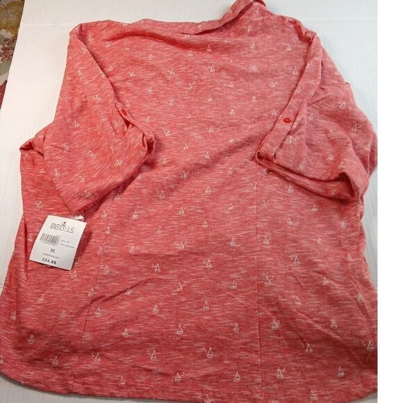 Coral Bay Women's New w/Tags XL Pink & White Sailboat 3-Button Blouse - Picture 5 of 5